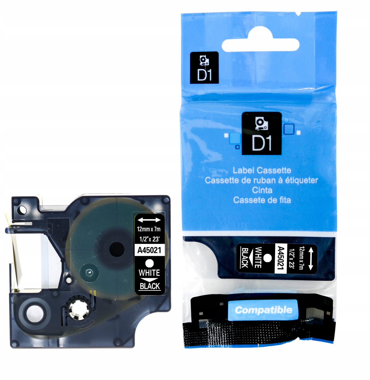 TAPE FOR DYMO D1 45021 12mm BLACK / WHITE PRINTING