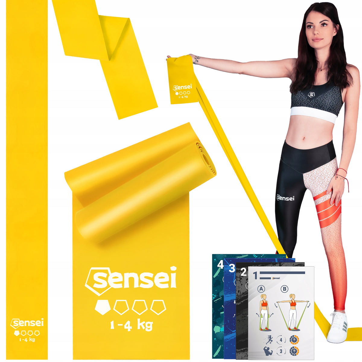 TAPE FOR EXERCISE, REHABILITATION, YOGA, LONG RESISTANCE RUBBER 2 m, STRENGTH 1-4 kg
