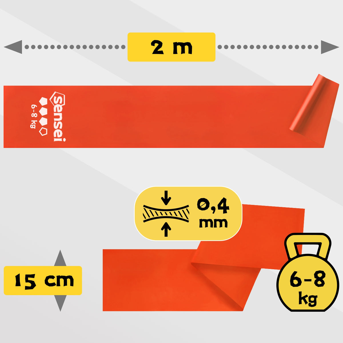 TAPE FOR EXERCISE, REHABILITATION, YOGA, LONG RESISTANCE RUBBER 2 m, STRENGTH 6-8 kg Color red