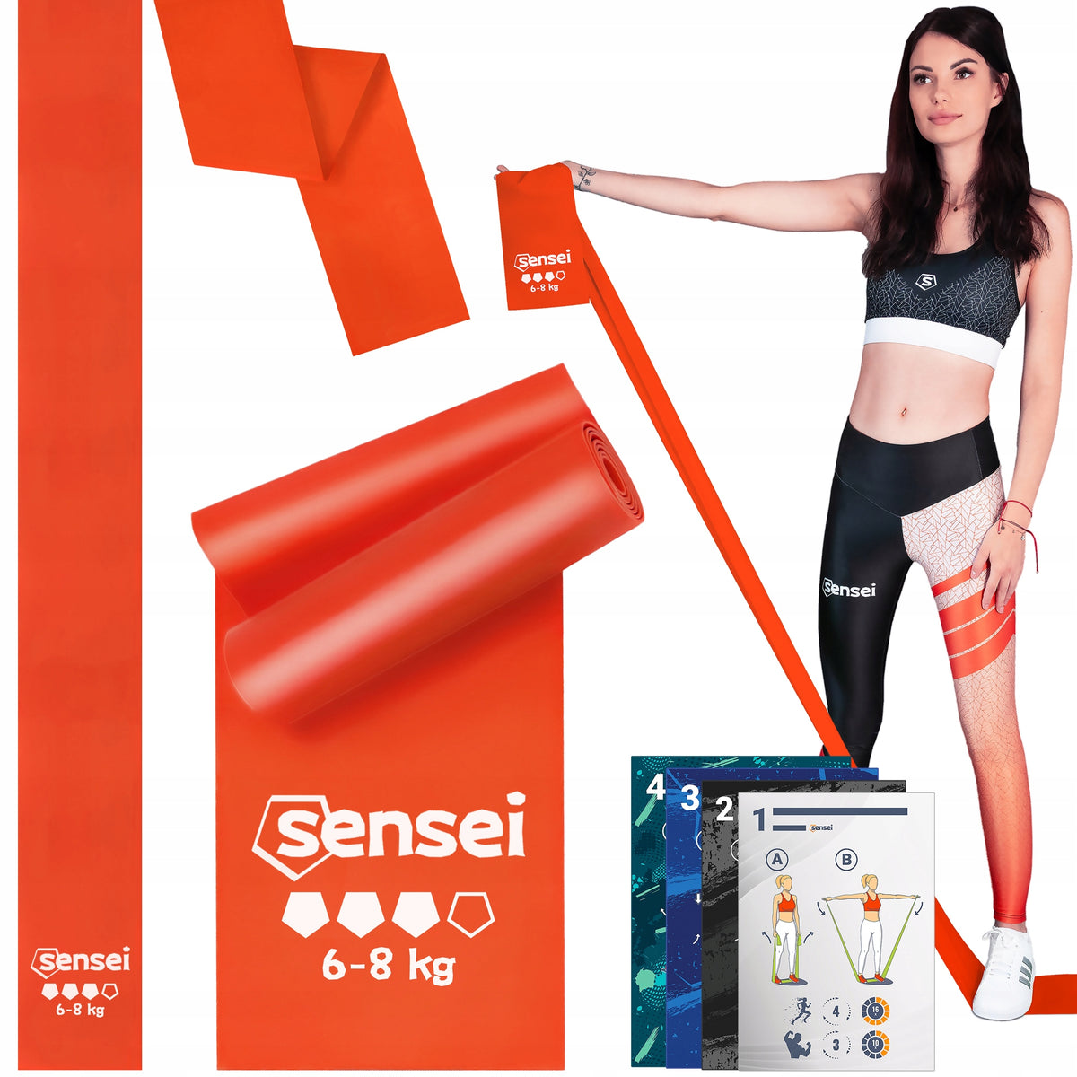 TAPE FOR EXERCISE, REHABILITATION, YOGA, LONG RESISTANCE RUBBER 2 m, STRENGTH 6-8 kg