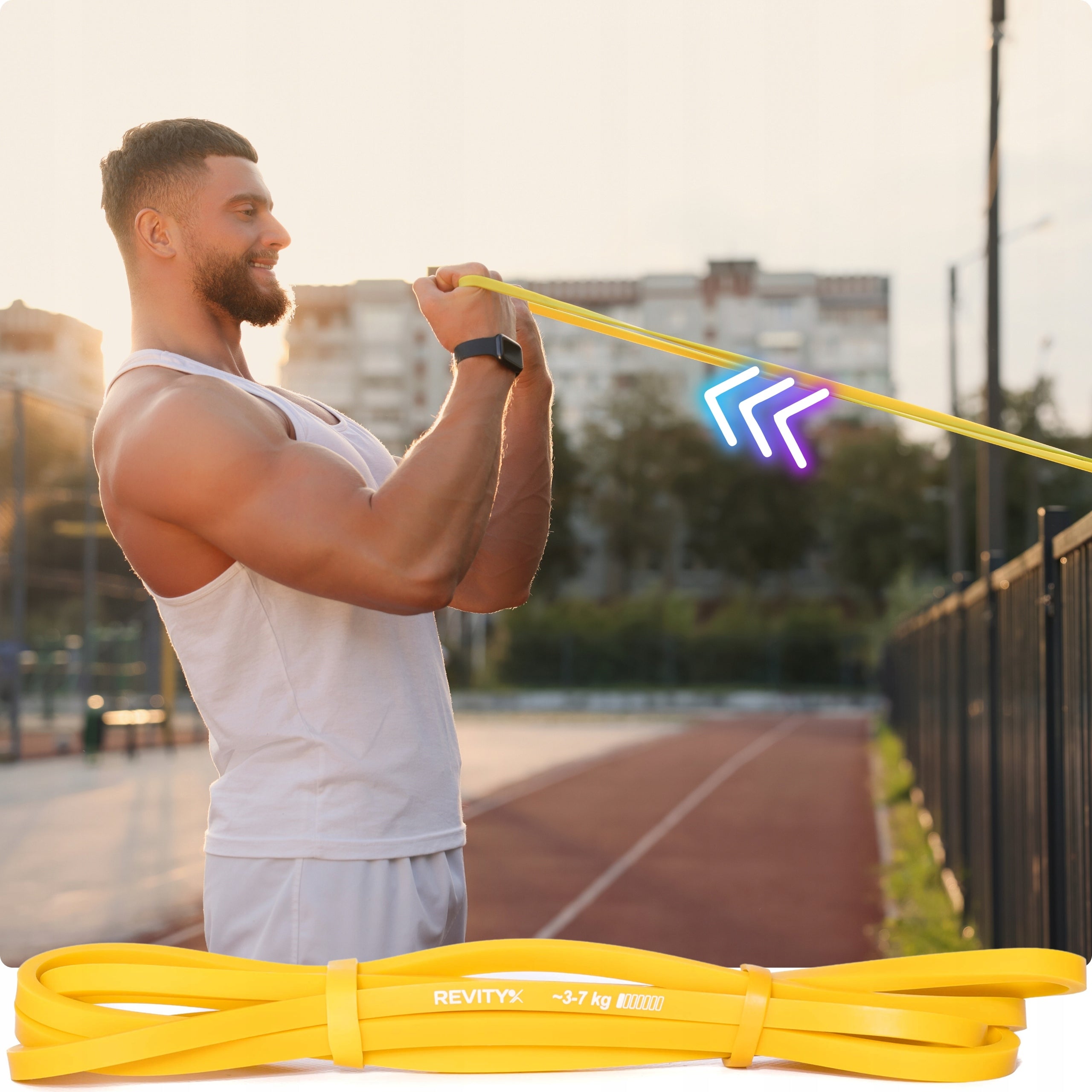 TAPE RUBBER FOR STRETCHING EXERCISES WARM-UP YELLOW RESISTANCE 3-7 KG POWER BAND Brand Revity