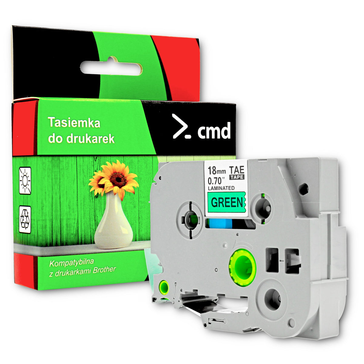 TAPE TZe-741 TZ-741 TAe-741 FOR BROTHER GREEN BLACK PRINT 18mm 8m