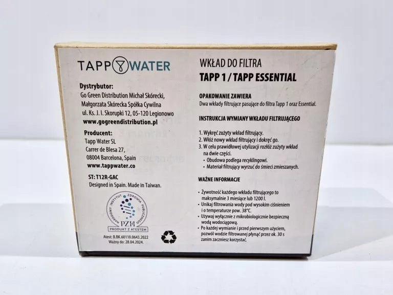 TAPP WATER TAPP 1 ESSENTIAL 2 PIECES FILTER CARTRIDGE Model T12R