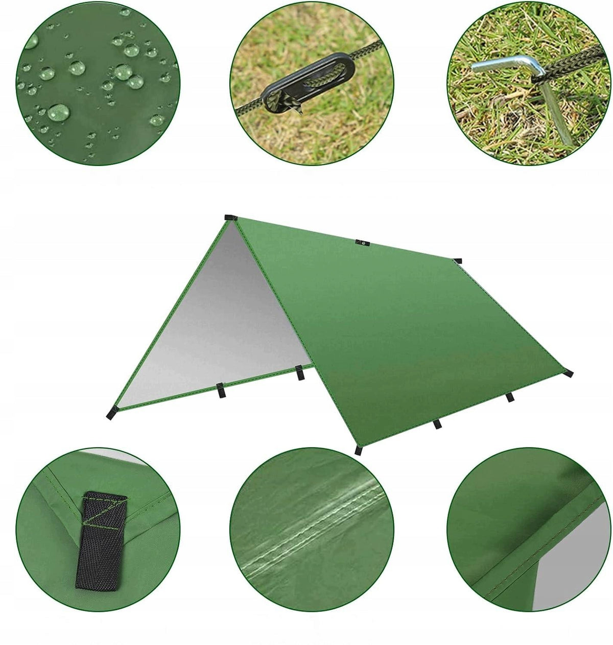 TARP 3X3M WATERPROOF TARPAULIN CAMPING HAMMOCK TENT UV PROTECTION GREEN Packaging status original