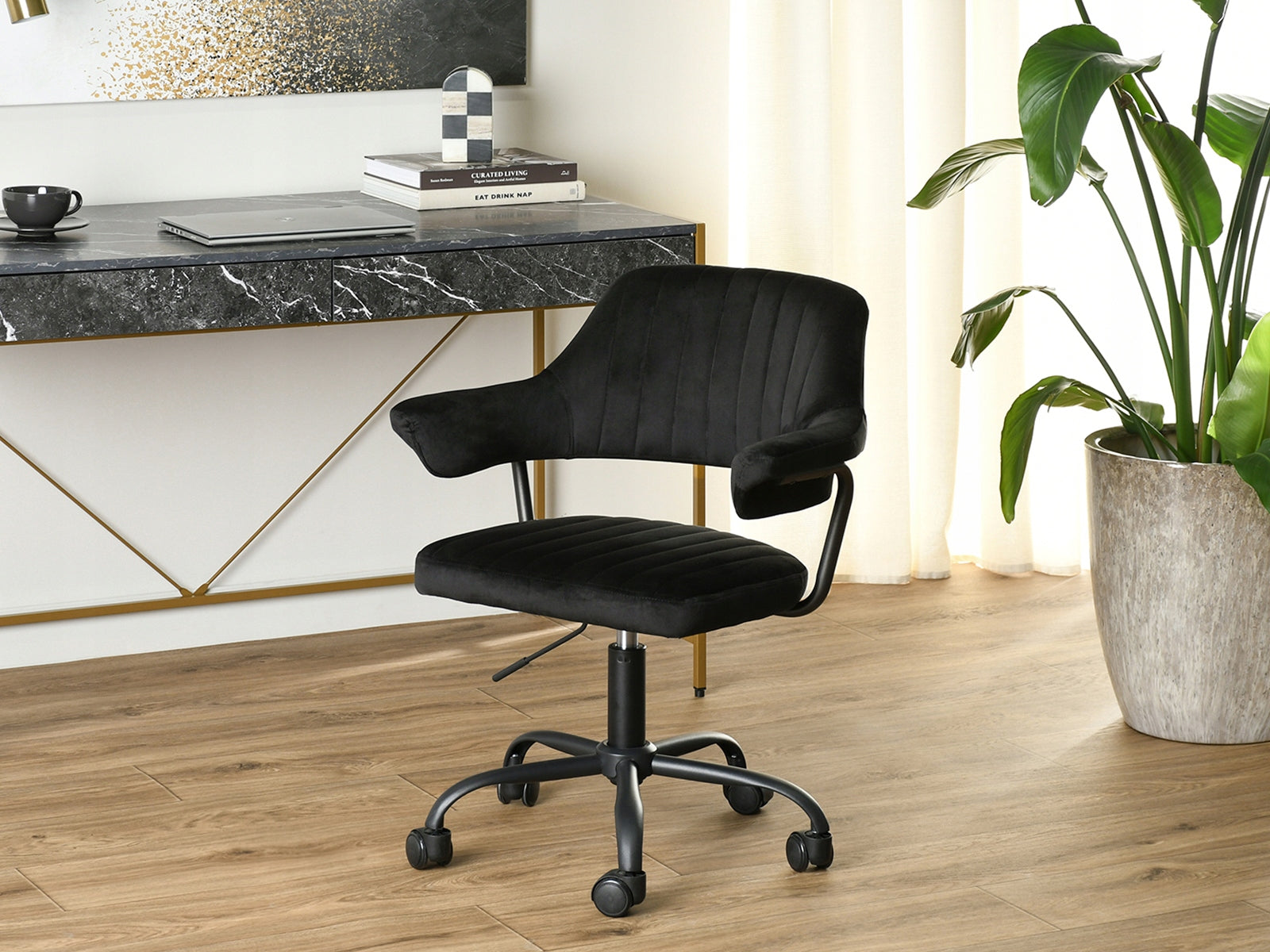TASTEFUL SWIVEL CHAIR WITH ADJUSTABLE VELOUR MERLIN BLACK Brand Mebel-Partner