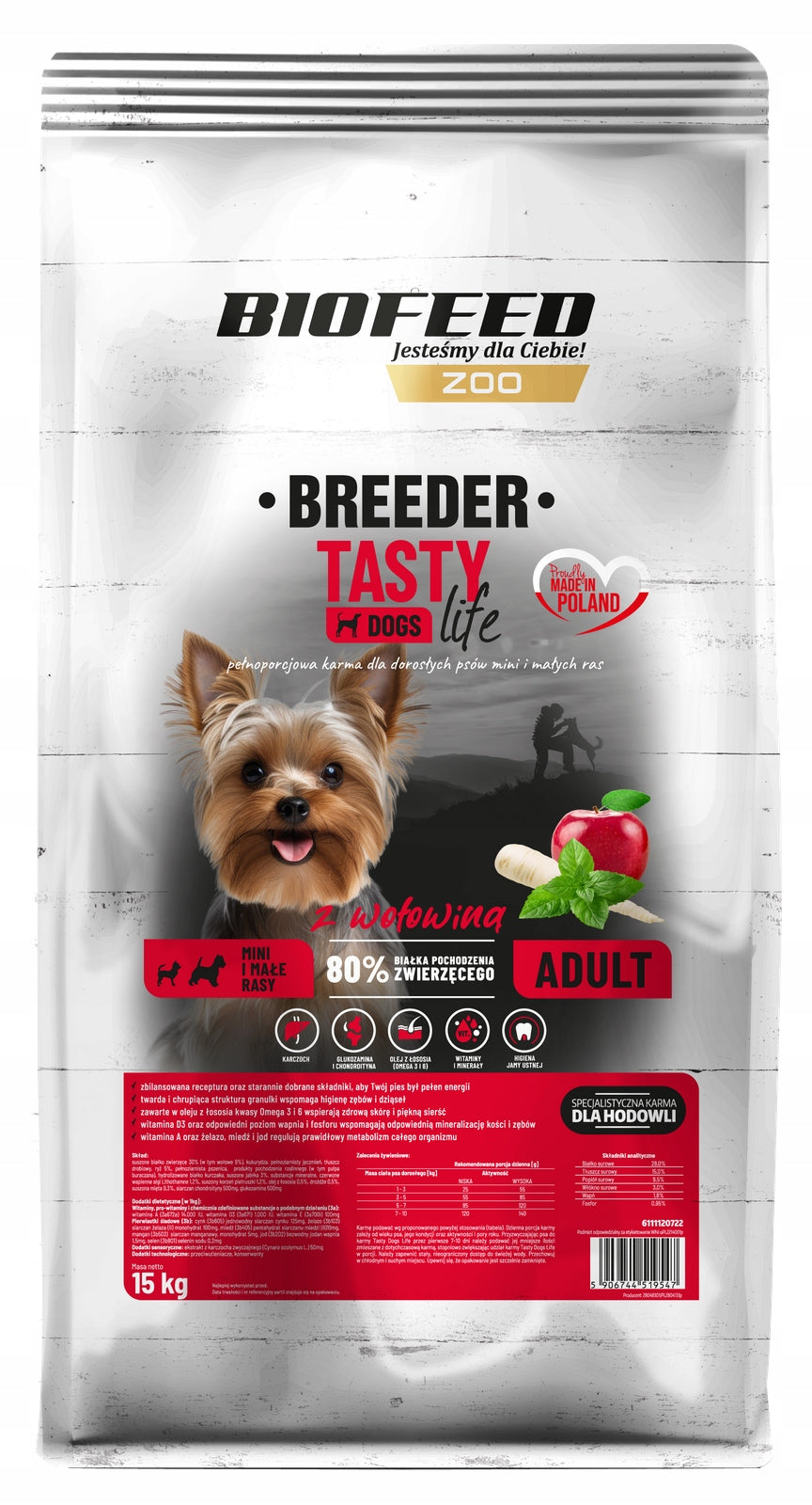 TASTY DOGS LIFE BREEDER MINI & SMALL WITH BEEF 15KG