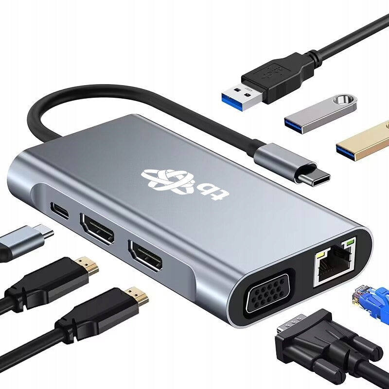 TB HUB Adapter USB C 8in1 HDMIx2 USB VGA RJ45 PD Manufacturer TB