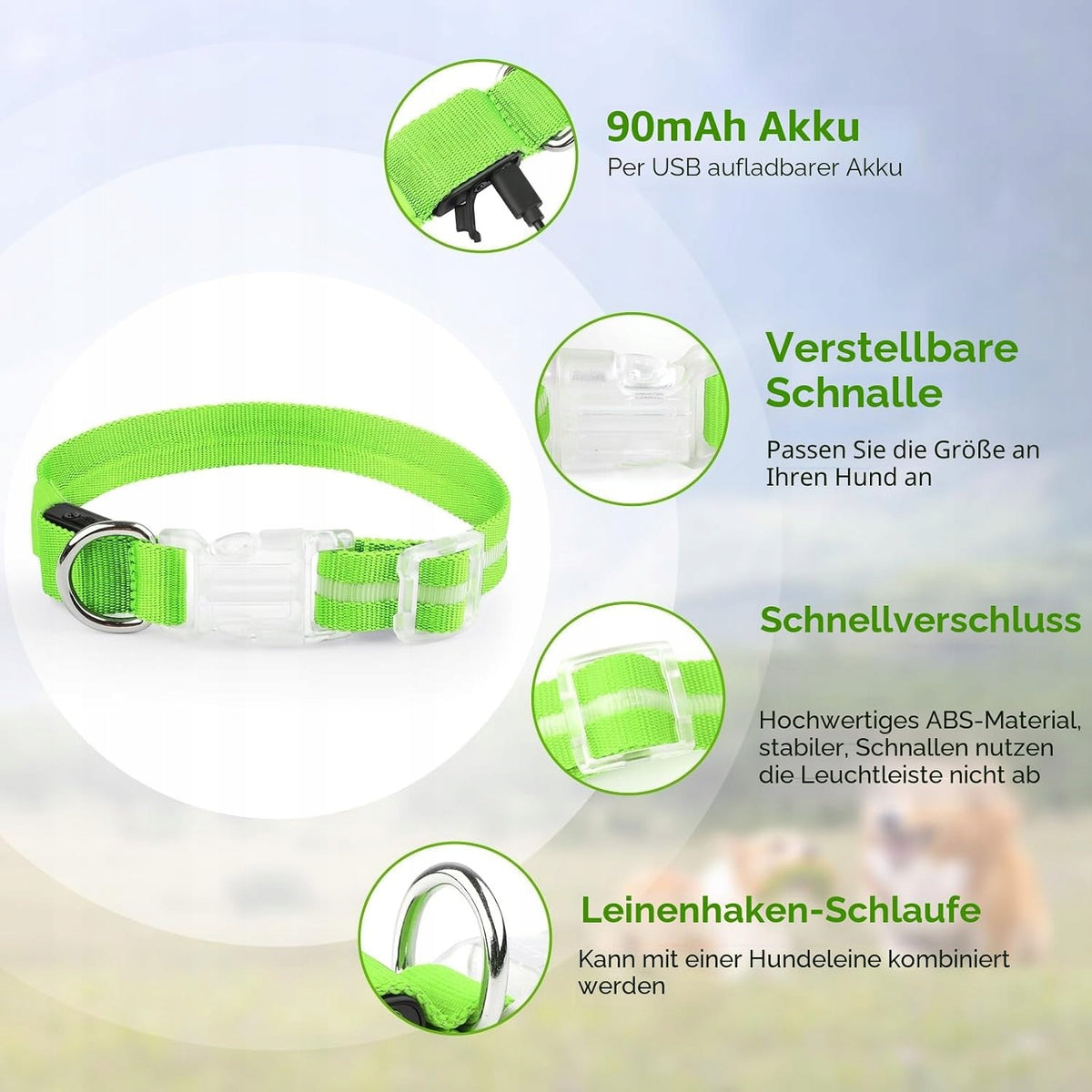 TC5100 Rechargeable Glowing LED Dog Collar M- 3 Light Modes Packaging status original