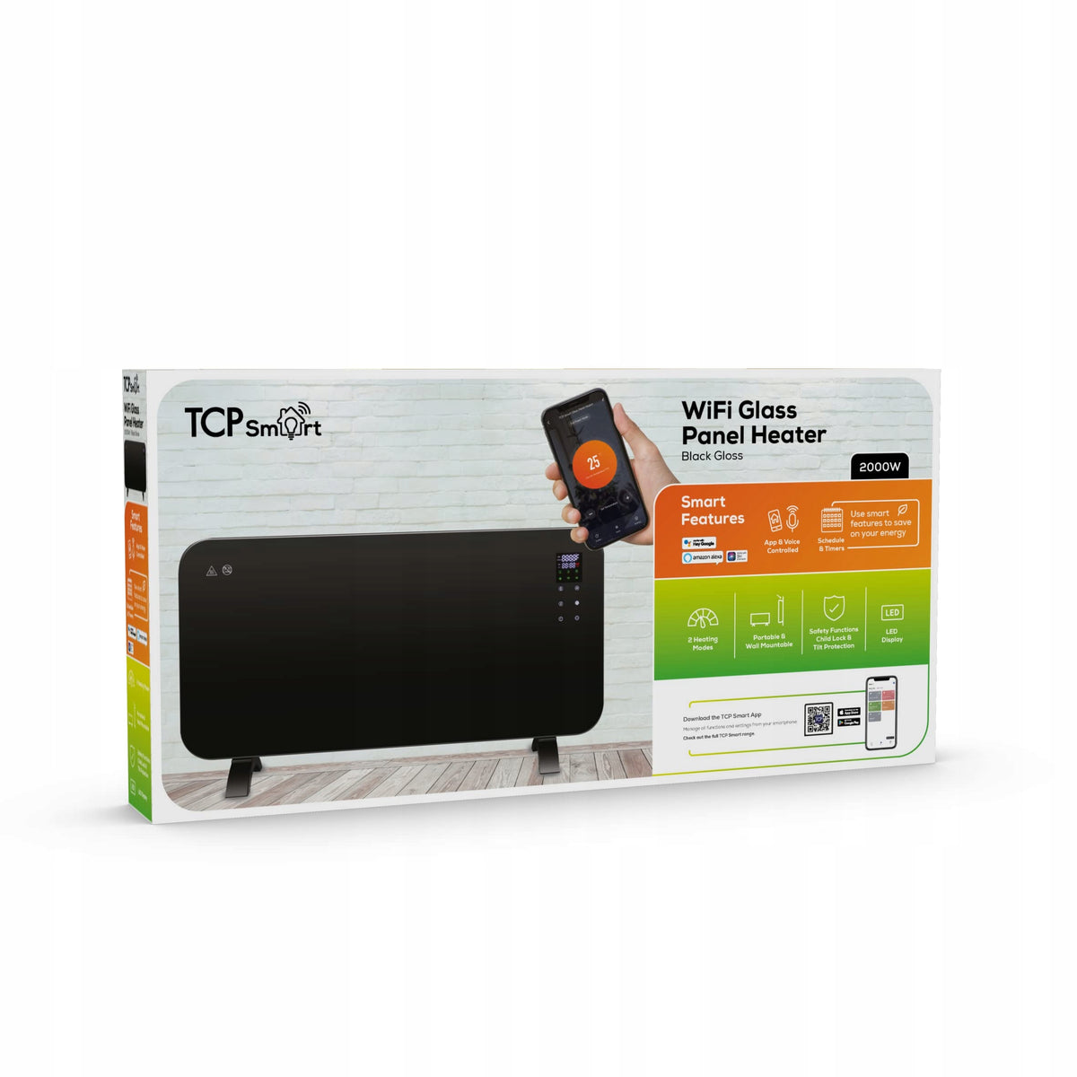 TCP Smart Glass Panel Heater 2000W Black with App, WiFi, 2 Heat Settings, Voice Control Brand no brand