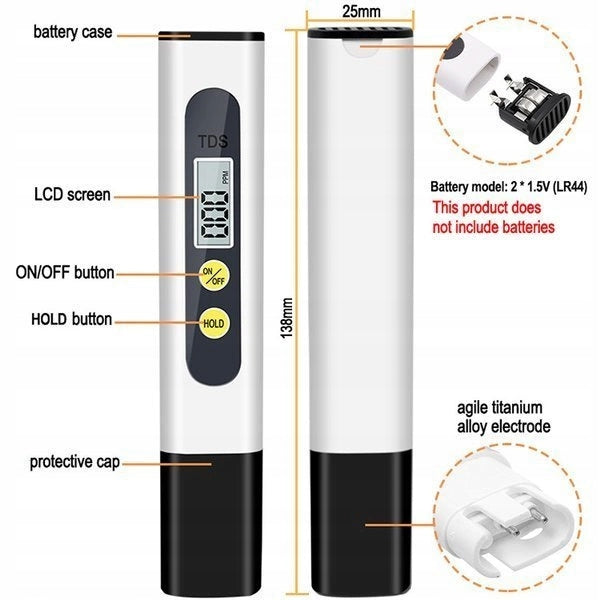 TDS Drinking Water Quality Tester White 1-999 ppm - Purity Meter Brand no brand