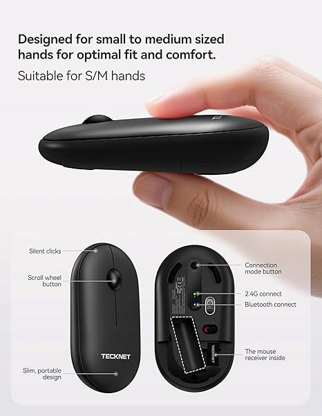 TECKNET Bluetooth Mouse + 2.4G Quiet 1600 DPI - Noise-Free Operation Packaging status original