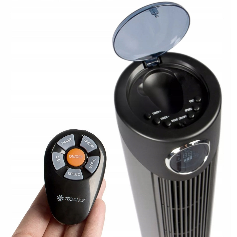 TECVANCE VERTICAL COLUMN FAN WITH REMOTE CONTROL OSCILLATION 3 TIMER MODES Model WENTYLATOR PIONOWY OSCYLACJA
