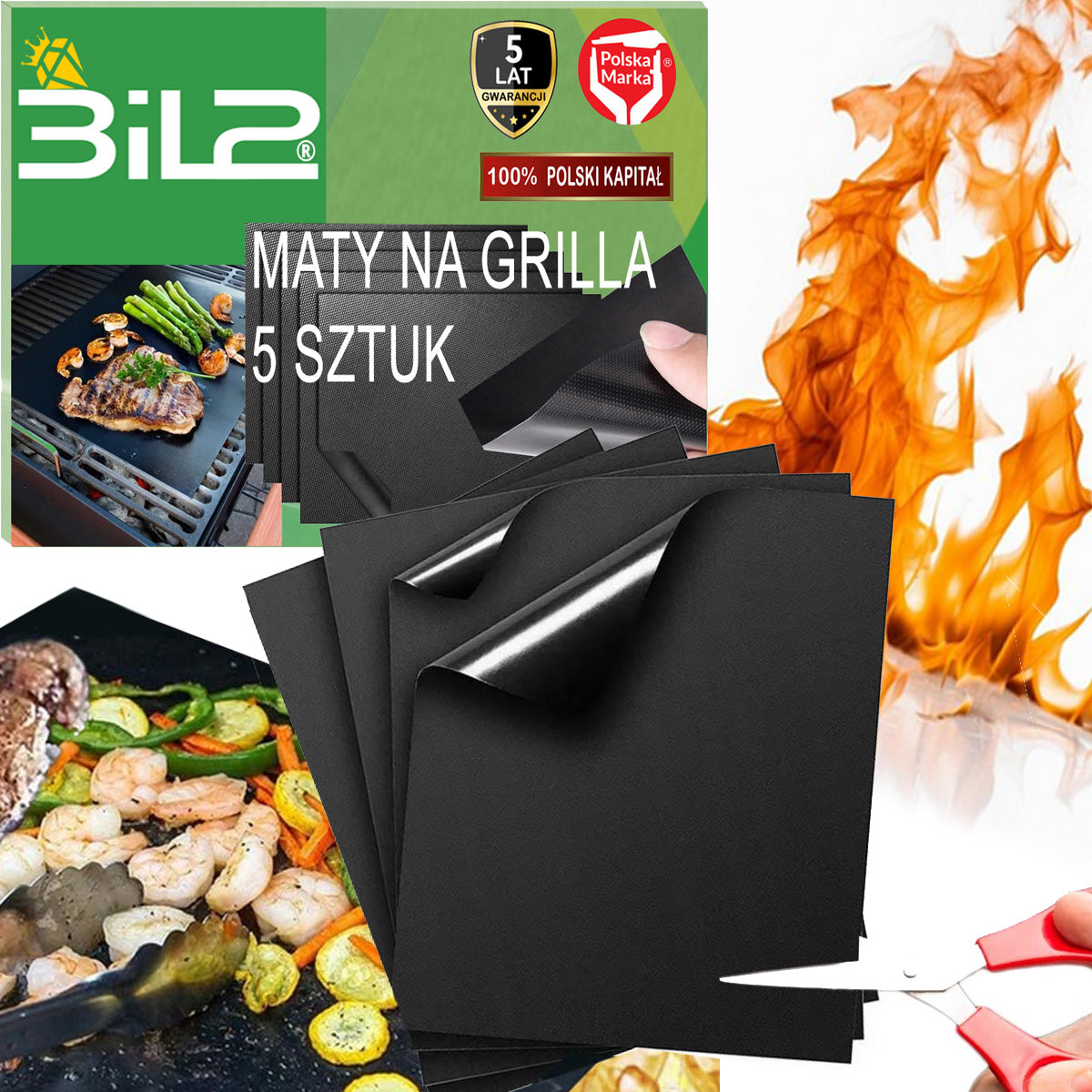 TEFLON MAT BiL2 40x33 cm 5 pcs Reusable for oven grill