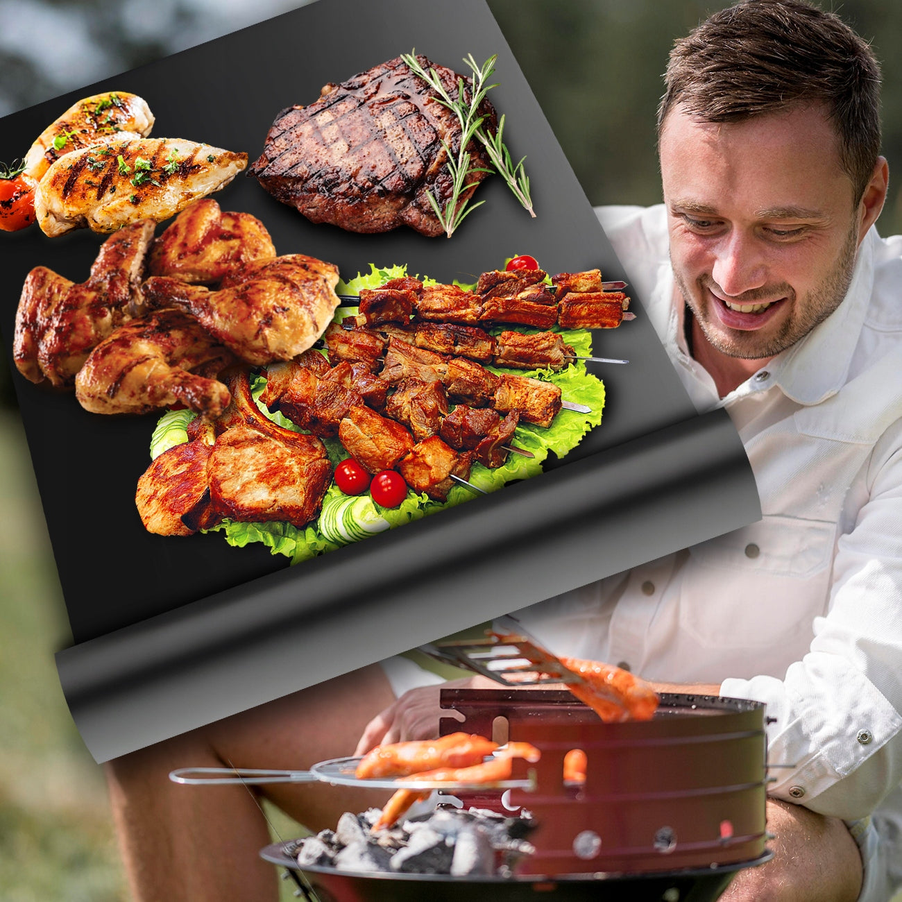 TEFLON MAT GRILL PAD FOR BAKING TRAY REUSABLE BBQ 12 PCS Packaging status original