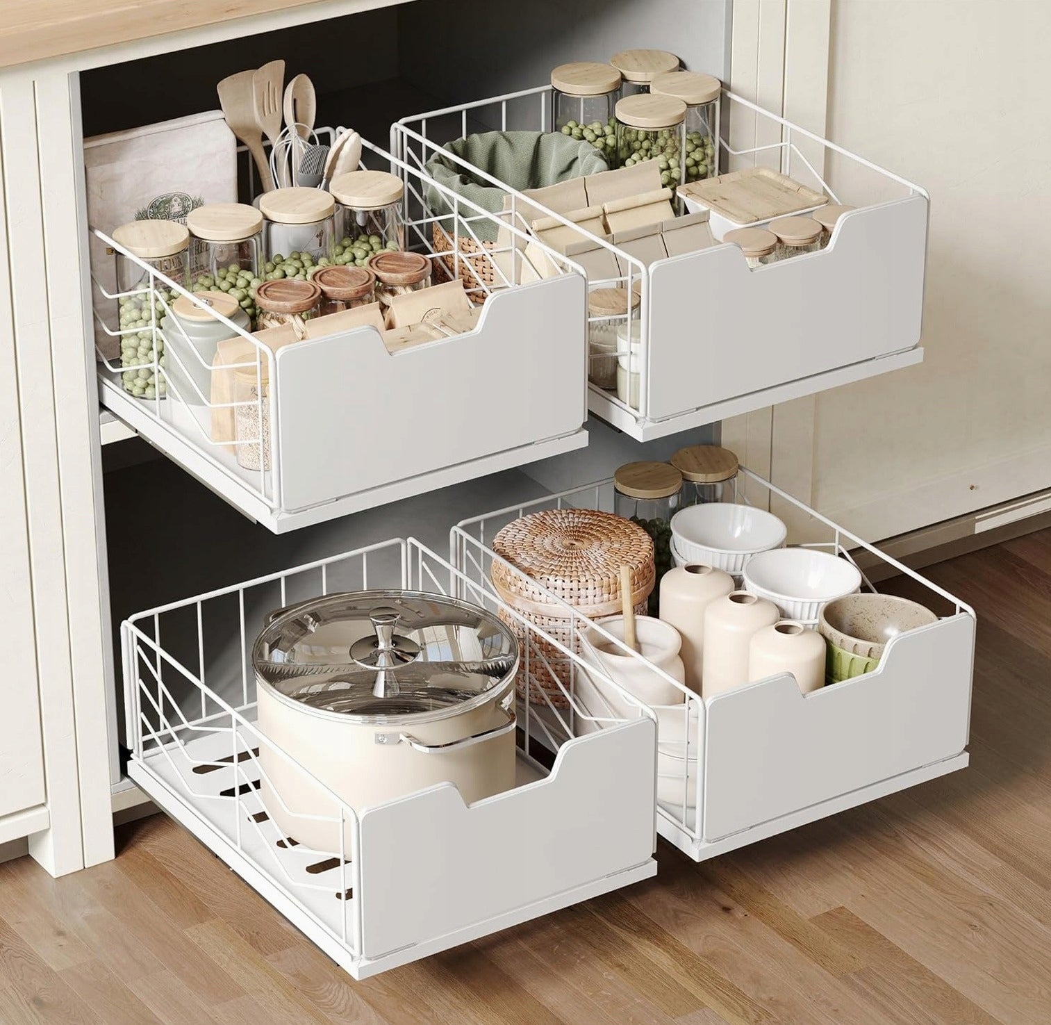 TELESCOPIC DRAWERS 40X30X175CM RETRACTABLE STEEL ORGANIZER WHITE 4 PIECES