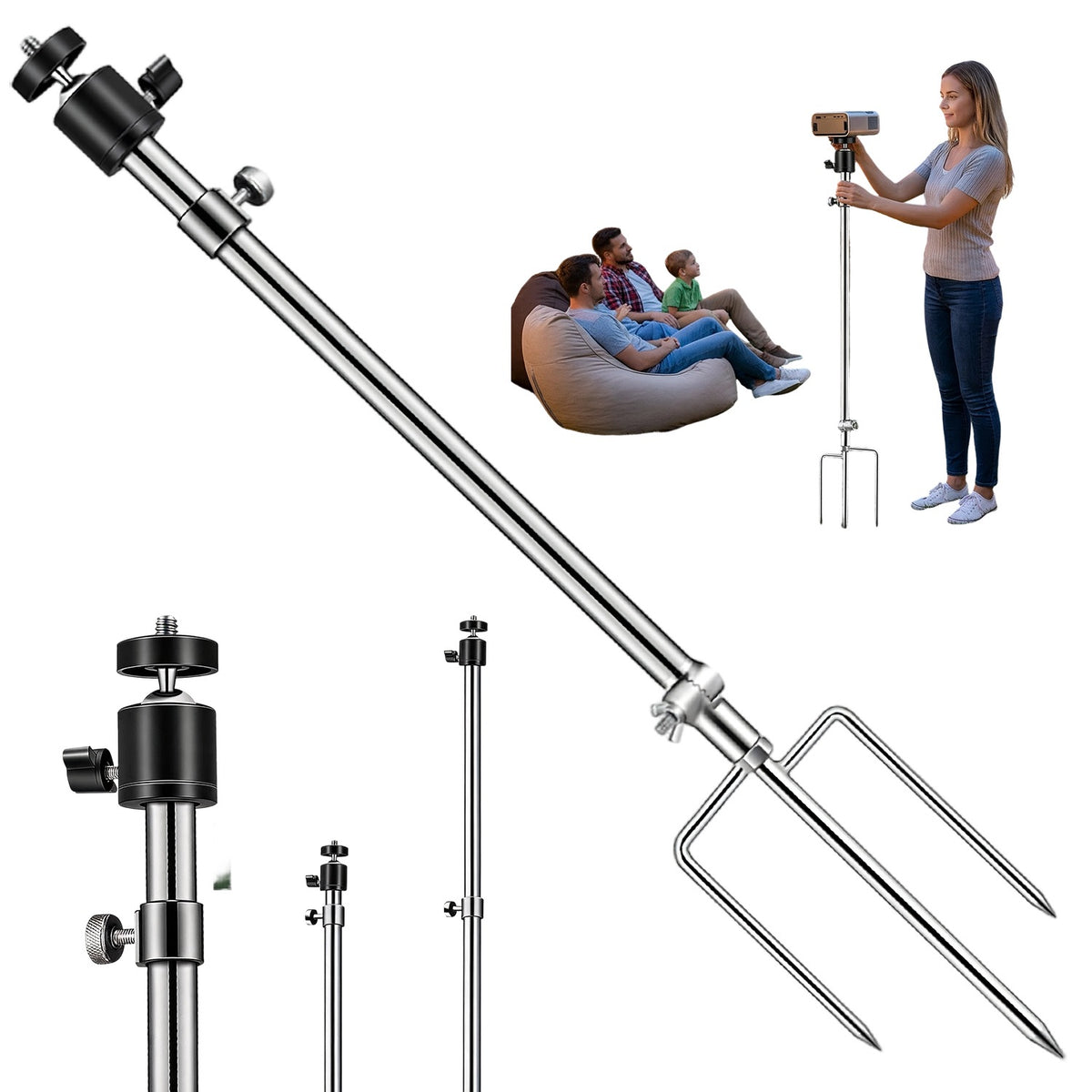 TELESCOPIC HANDLE FOR NIGHT FISHING LAMP 360 DEGREE 1/4 THREAD