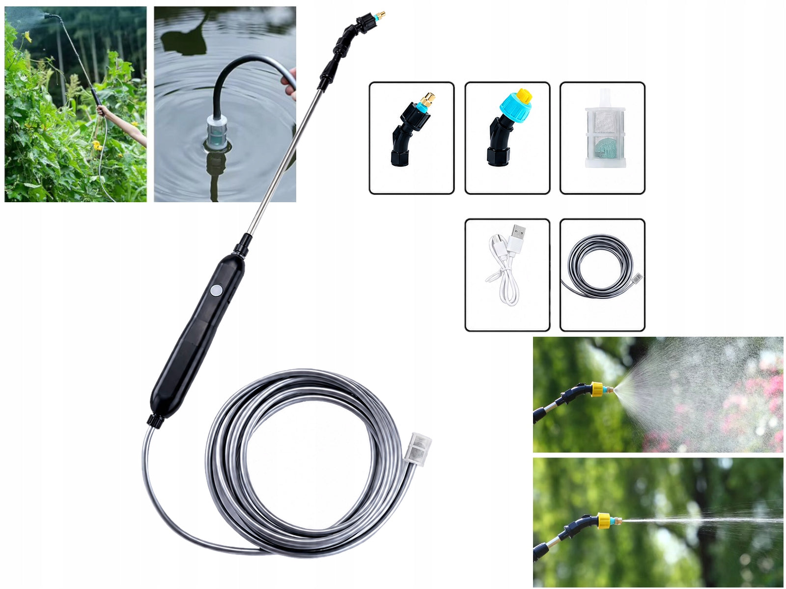 TELESCOPIC LANCE FOR ELECTRIC SPRAYER ON USB 80CM HOSE 2M 3 NOZZLES