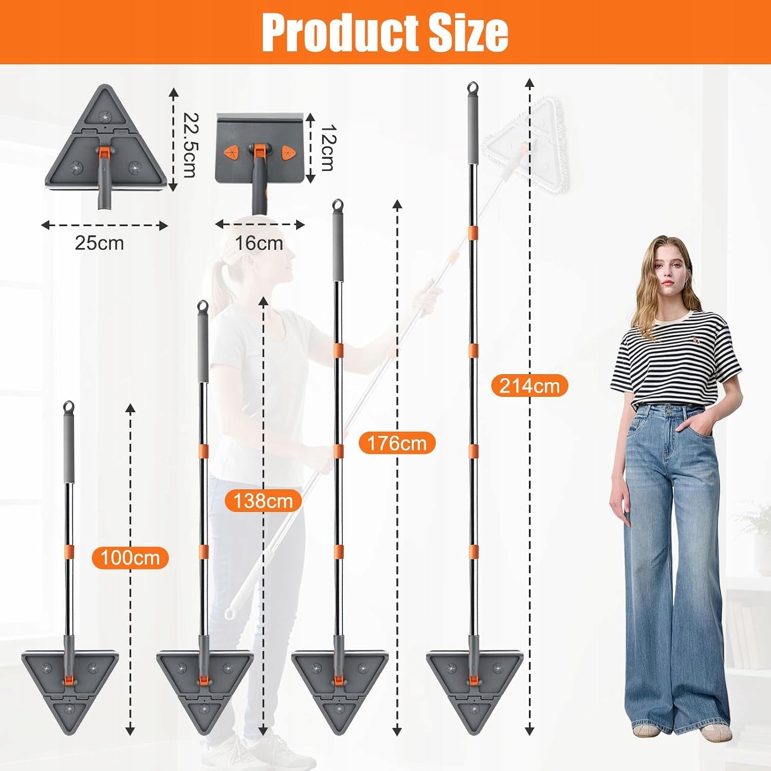 TELESCOPIC MOP 193 CM RETRACTABLE WITH 8 ROTARY PADS Brand Mx
