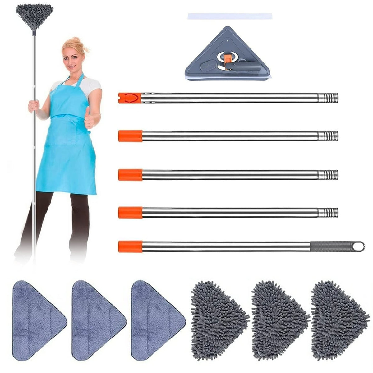 TELESCOPIC MOP ROTATING Triangular FOLDING CARTRIDGE + 6 OVERLAYS