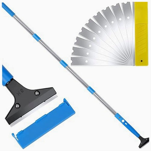TELESCOPIC SCRAPER WITH LONG HANDLE 167CM STAINLESS STEEL 10 BLADES