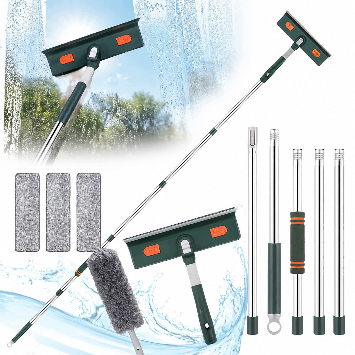 TELESCOPIC WASHER FOR WINDOW WINDOWS SQUEEGEE BRUSH 40-206cm