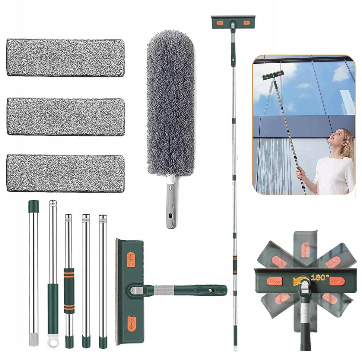 TELESCOPIC WINDOW WASHER 2,1M STREAK PULLER FOR WINDOWS 2IN1 + OVERLAY
