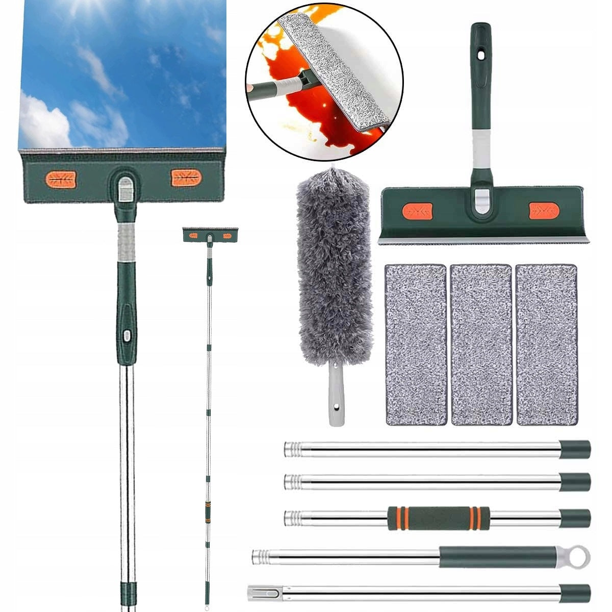 TELESCOPIC WINDOW WASHER MOP STREAK PULLER FOR WINDOWS LONG SET 210CM