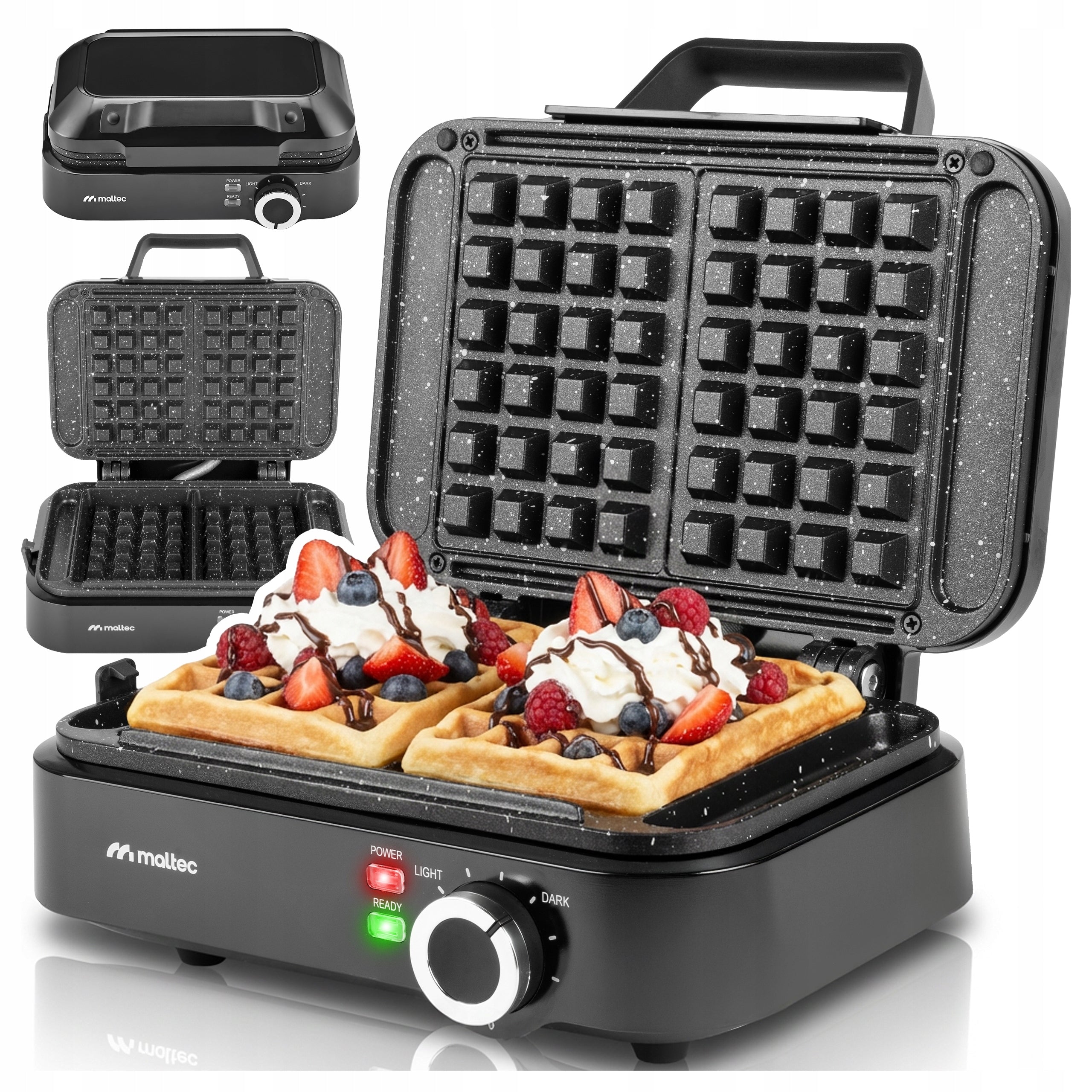 TEMPERATURE CONTROLLED WAFFLE IRON MARBLE COATING FOR 2 LARGE WAFFLES 1200W