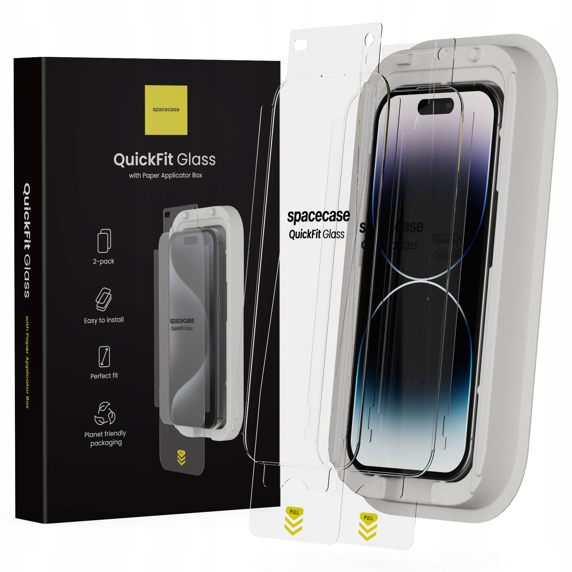 TEMPERED GLASS FOR IPHONE 14 PRO FAST WITH QUICKFIT APPLICATOR - 2 PIECES