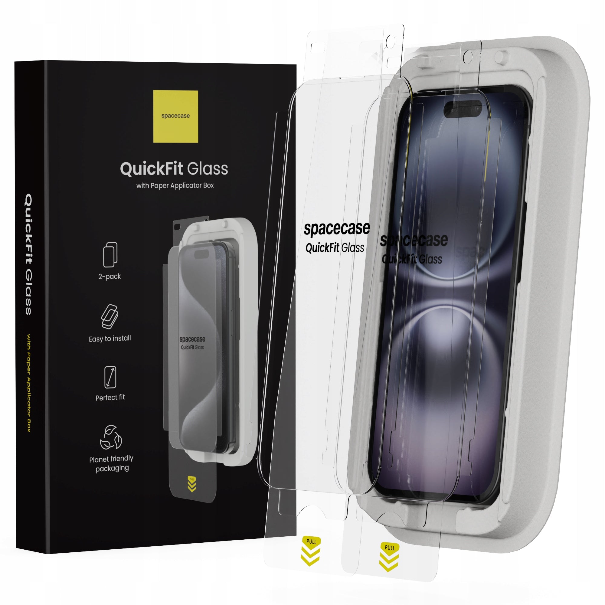 TEMPERED GLASS FOR IPHONE 15 / 16 FAST WITH QUICKFIT APPLICATOR - 2 PIECES