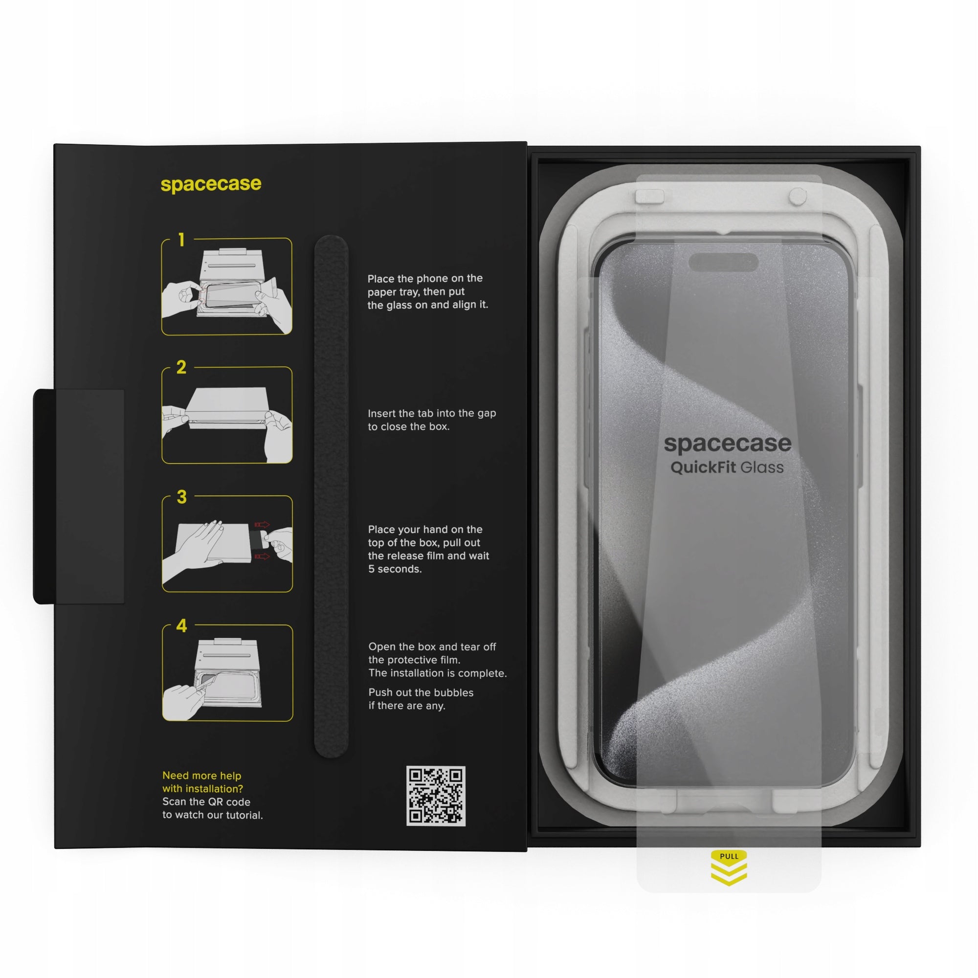 TEMPERED GLASS FOR IPHONE 15 PRO MAX WITH QUICKFIT APPLICATOR - 2 PIECES Manufacturer Spacecase