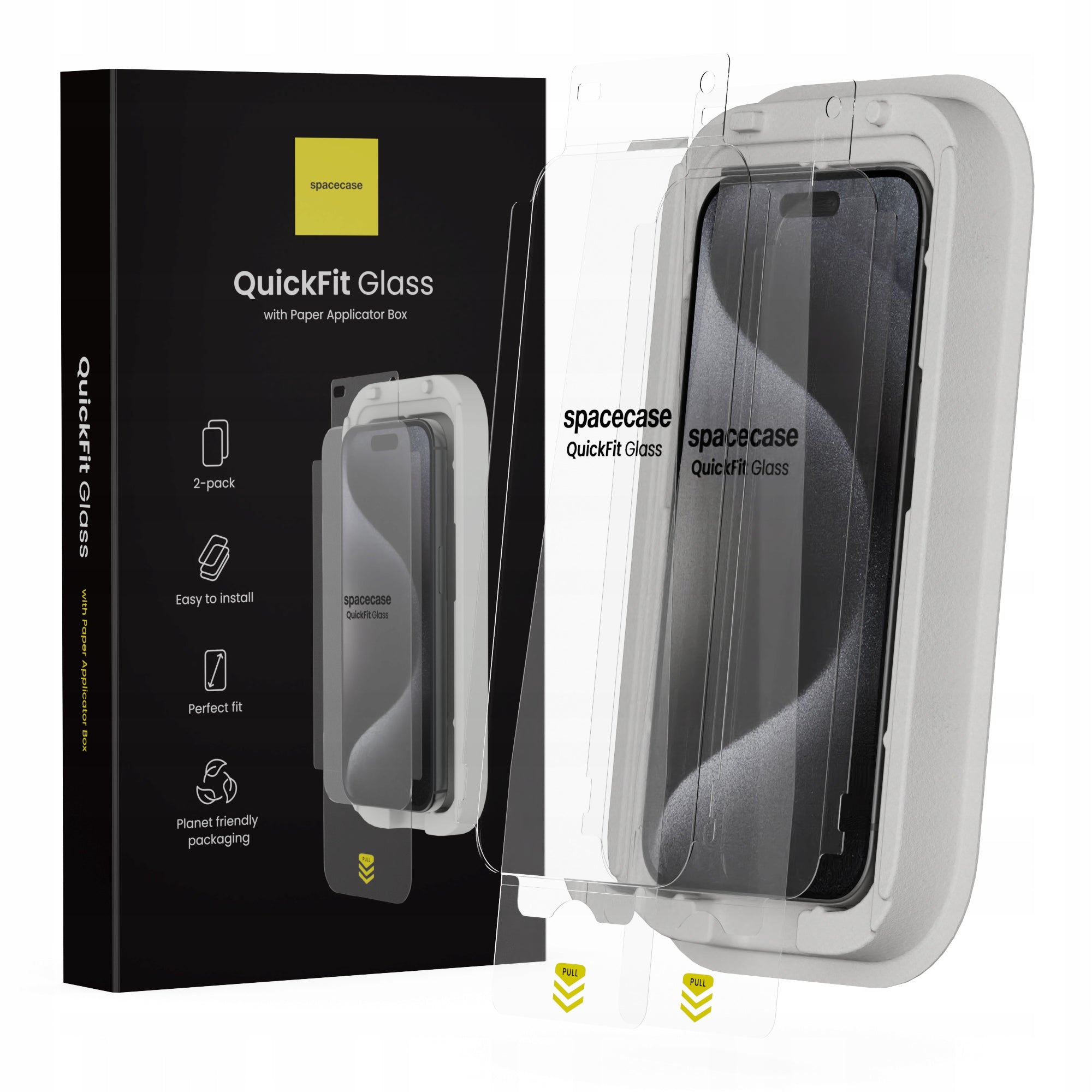 TEMPERED GLASS FOR IPHONE 15 PRO MAX WITH QUICKFIT APPLICATOR - 2 PIECES
