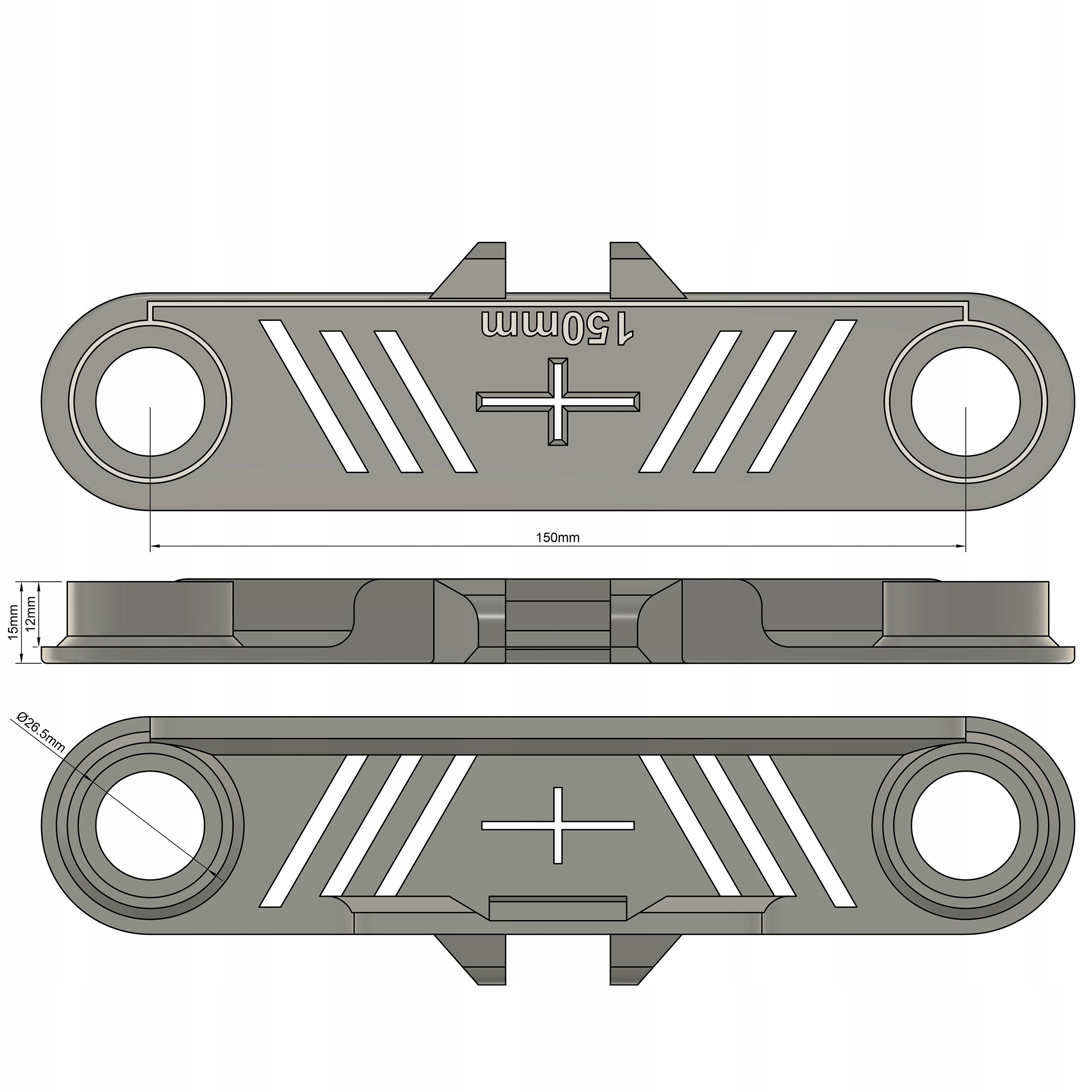 TEMPLATE FOR LEVELING CAMS 150MM BATTERY MOUNT WITH LIBELLA Material synthetic material