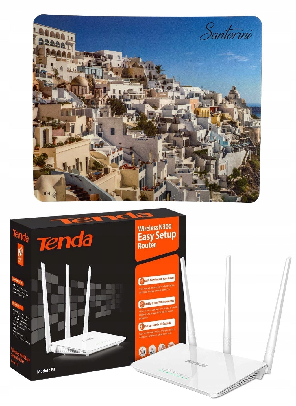TENDA F3 300 Mbps WIRELESS ROUTER 3 ANTENNAS PAD SANTORINI