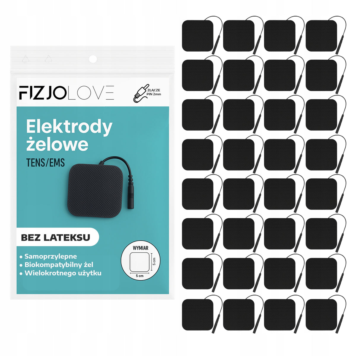 TENS EMS GEL ELECTRODES FOR ELECTROSTIMULATION OVERLAY 32pcs BLACK 5x5 cm