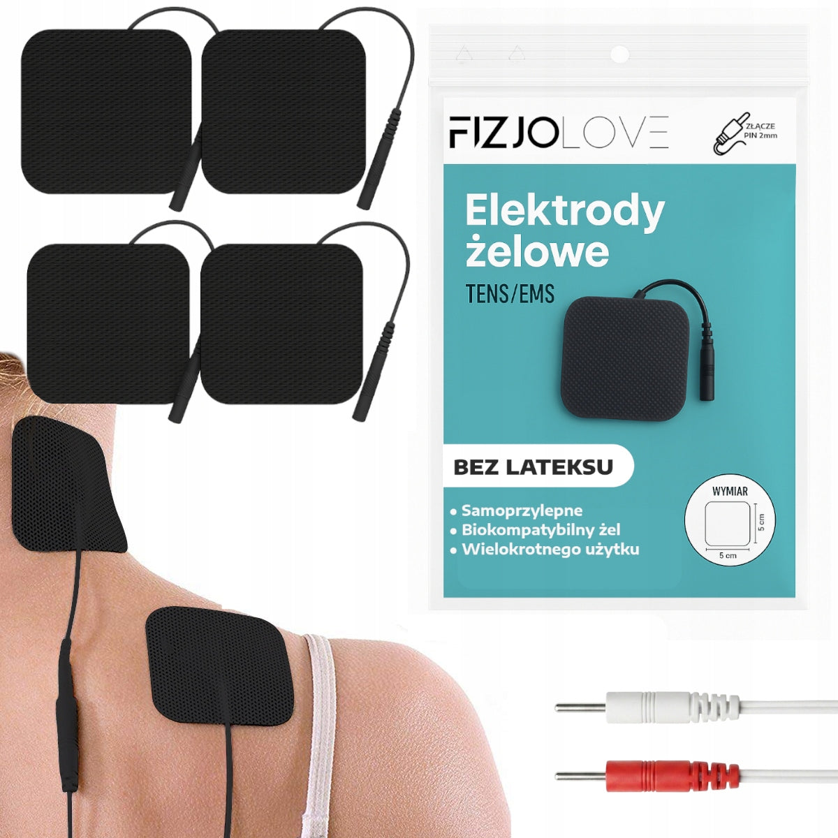 TENS EMS GEL ELECTRODES FOR ELECTROSTIMULATION OVERLAYS 4 pcs 5x5 cm black