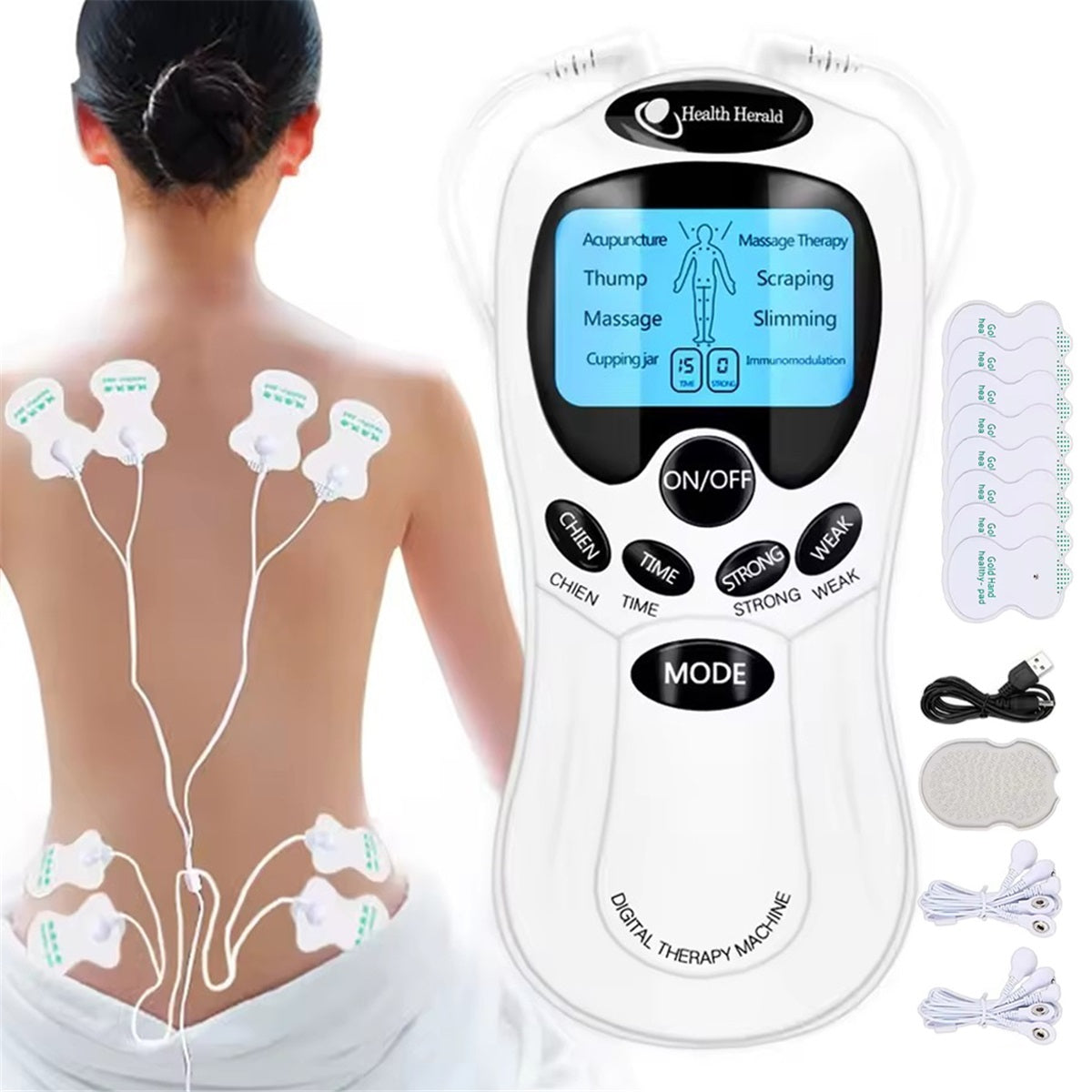TENS MASSAGER WITH 15 STRENGTH LEVELS 8 MASSAGE MODES FOR THE SPINE