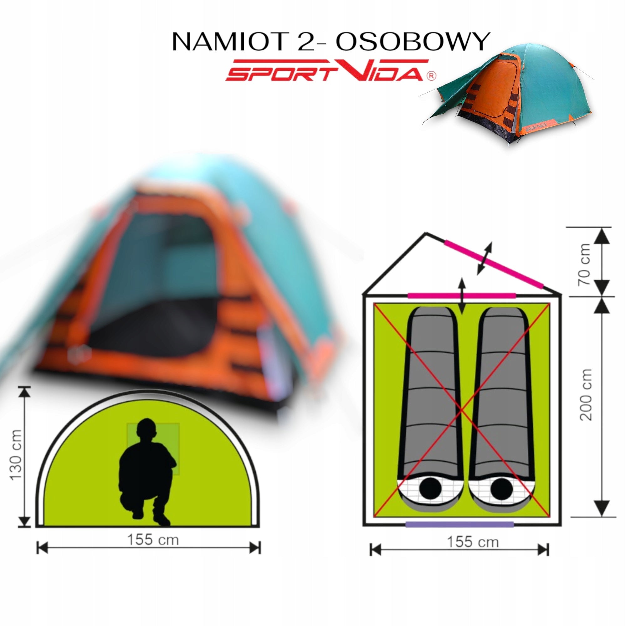 TENT 2 PERSON CAMPING WATERPROOF 4000mm TROPICAL MOSQUITO NETS SPORTVIDA Model SV-WS0020