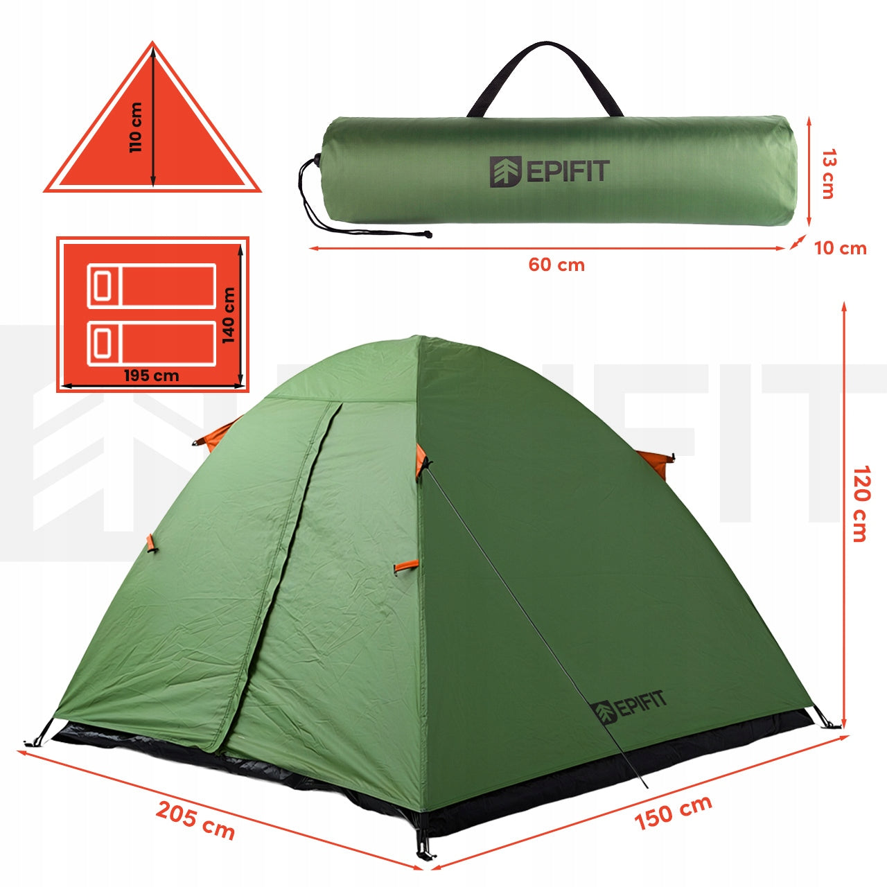 TENT 2 PERSON LIGHT WATERPROOF WITH CAMPING TROPICS 205x150x120 cm Manufacturer code 114812