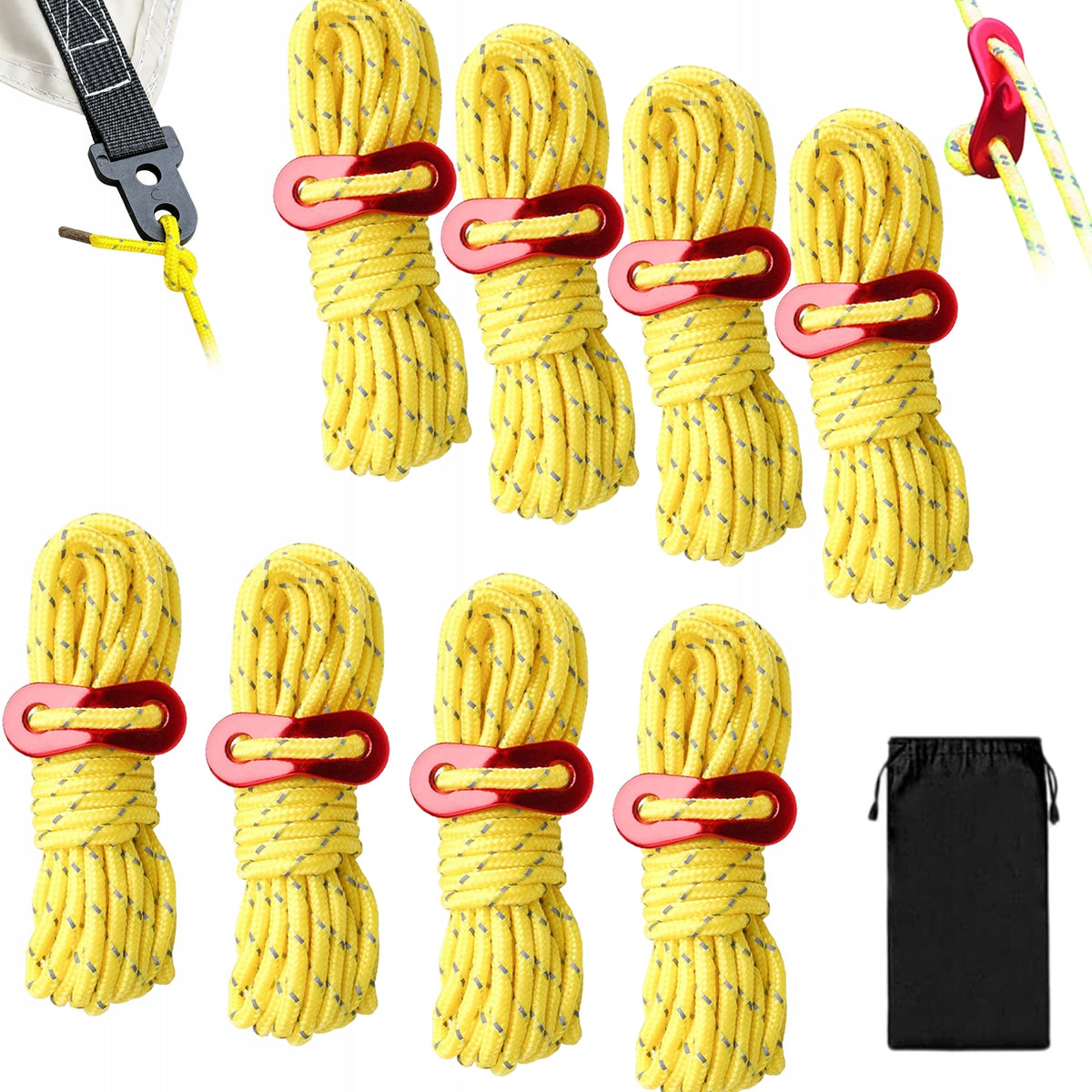 TENT CABLE SET 8 PCS 4M ADJUSTABLE CAMPING PULLS REFLECTIVE