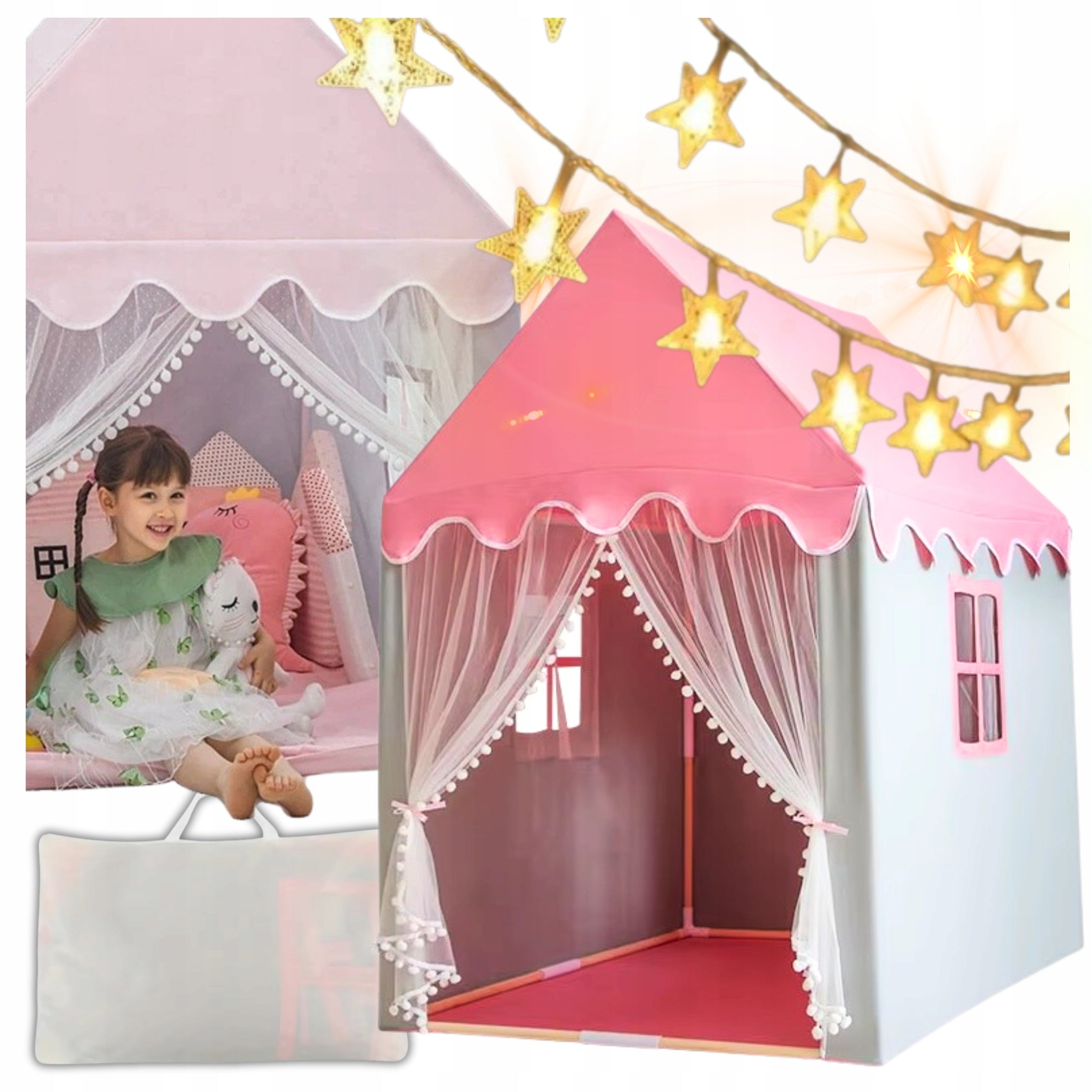 TENT CHILDREN'S COTTAGE CASTLE PALACE FOR HOME GARDEN ROOM + LED ROSE LIGHTS