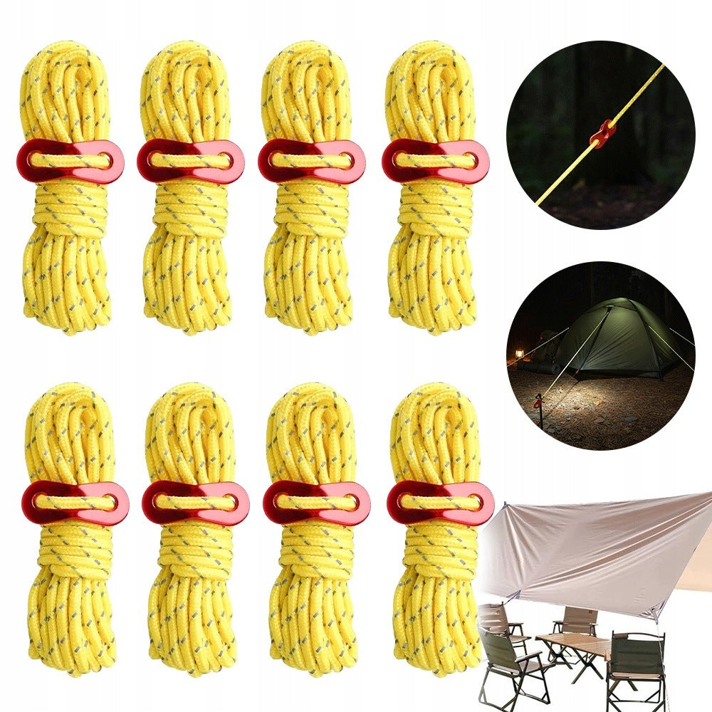 TENT ROPE 5MM YELLOW WITH REFLECTOR 4M 8 PCS TENSIONERS COVER