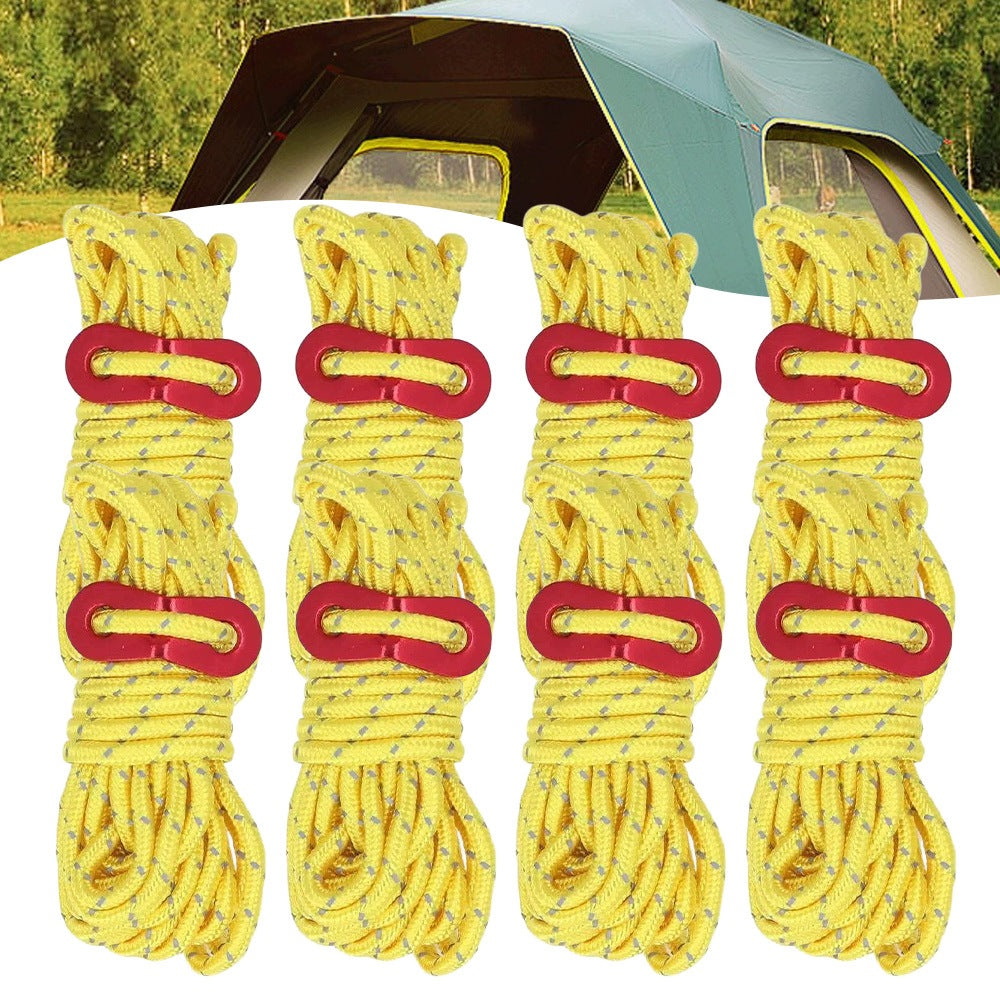 TENT ROPE 5MM YELLOW WITH REFLECTOR 4M EXTRACTION ROPES 8 PCS + TENSIONERS