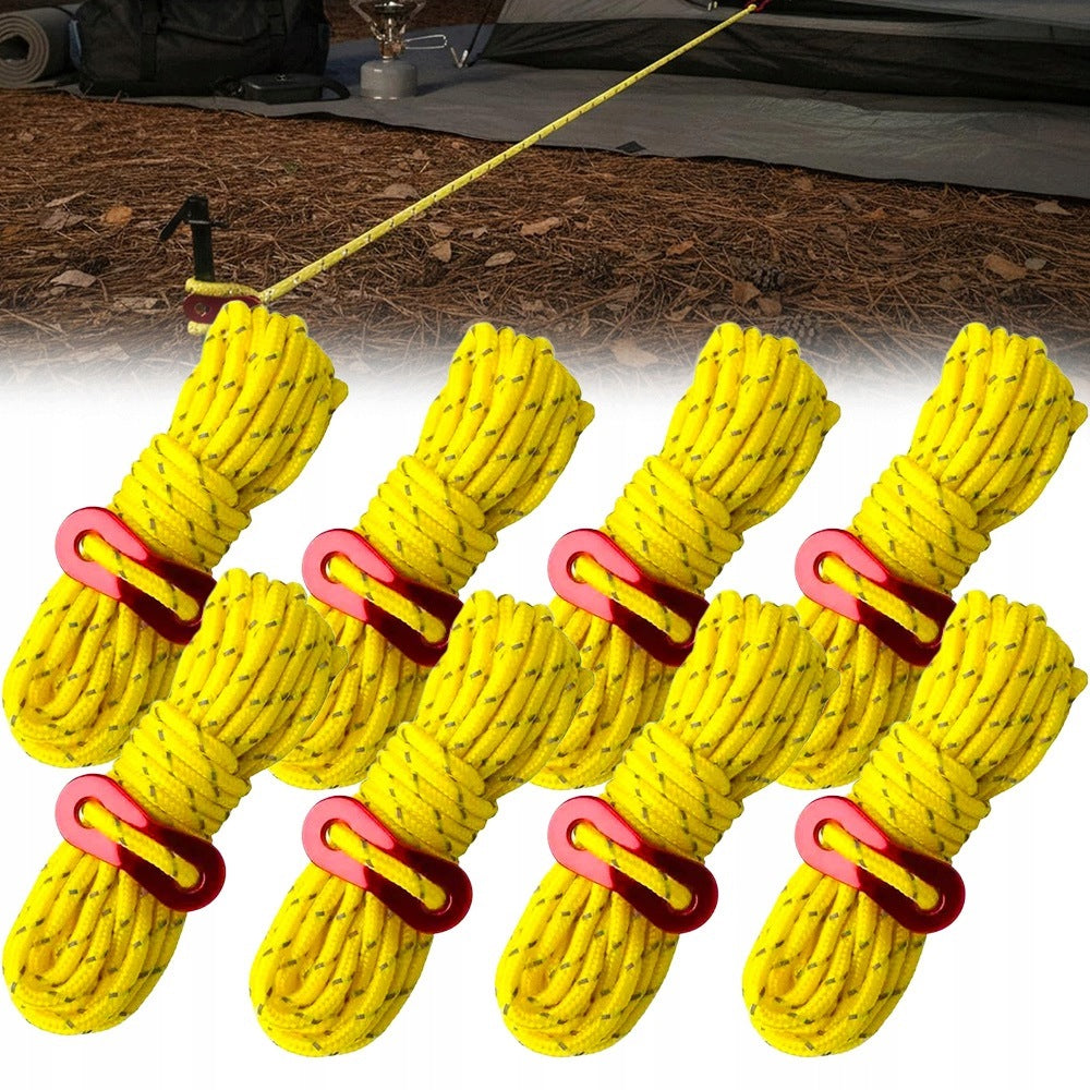 TENT ROPE 5MM YELLOW WITH REFLECTOR 4M SET OF 8 CAMPING PCS