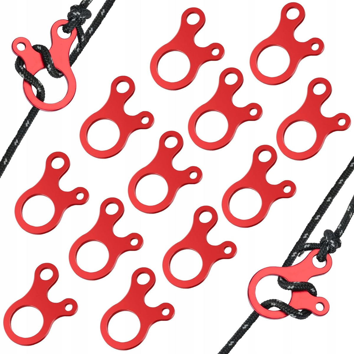 TENT ROPE TENSIONERS ALUMINIUM 12 PCS. CABLE ADJUSTERS RED