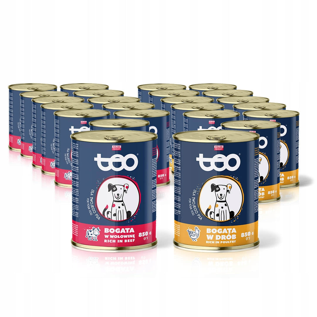TEO dog food rich in beef/poultry 24x850g