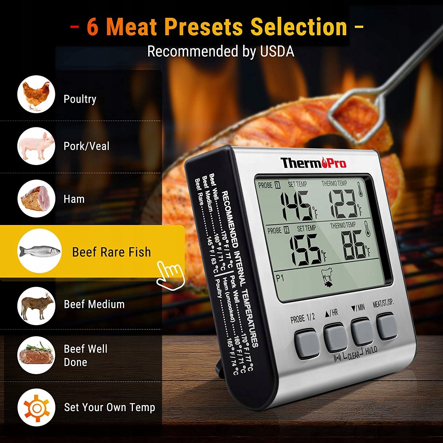 Digitales elektronisches BBQ-Thermometer zum Grillen von Fleisch ThermoPro TP17 