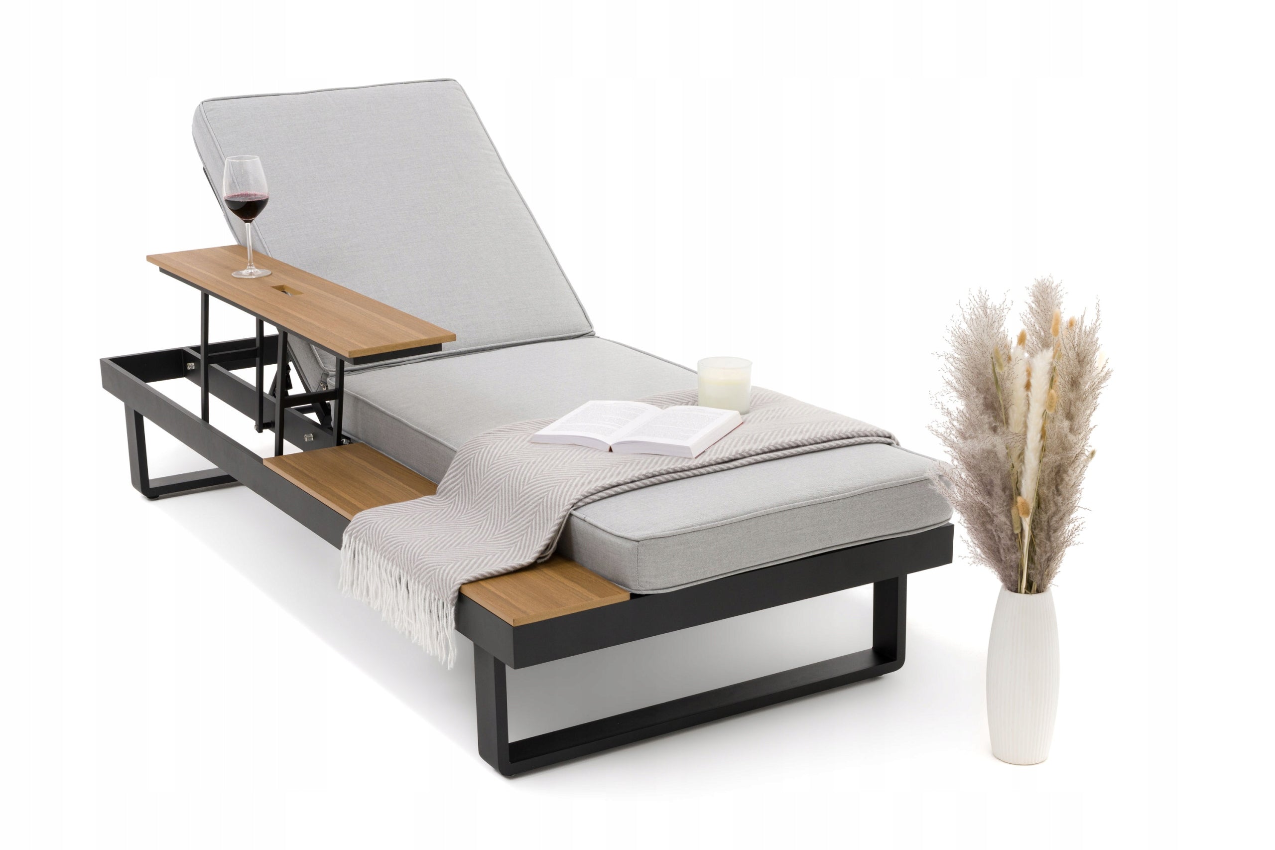 TERRACE DECKCHAIR MODERN WITH RAISED TABLE ALUMINUM ATOLL Manufacturer code LEŻAK ATOL - GRAFITOWO-SZARY