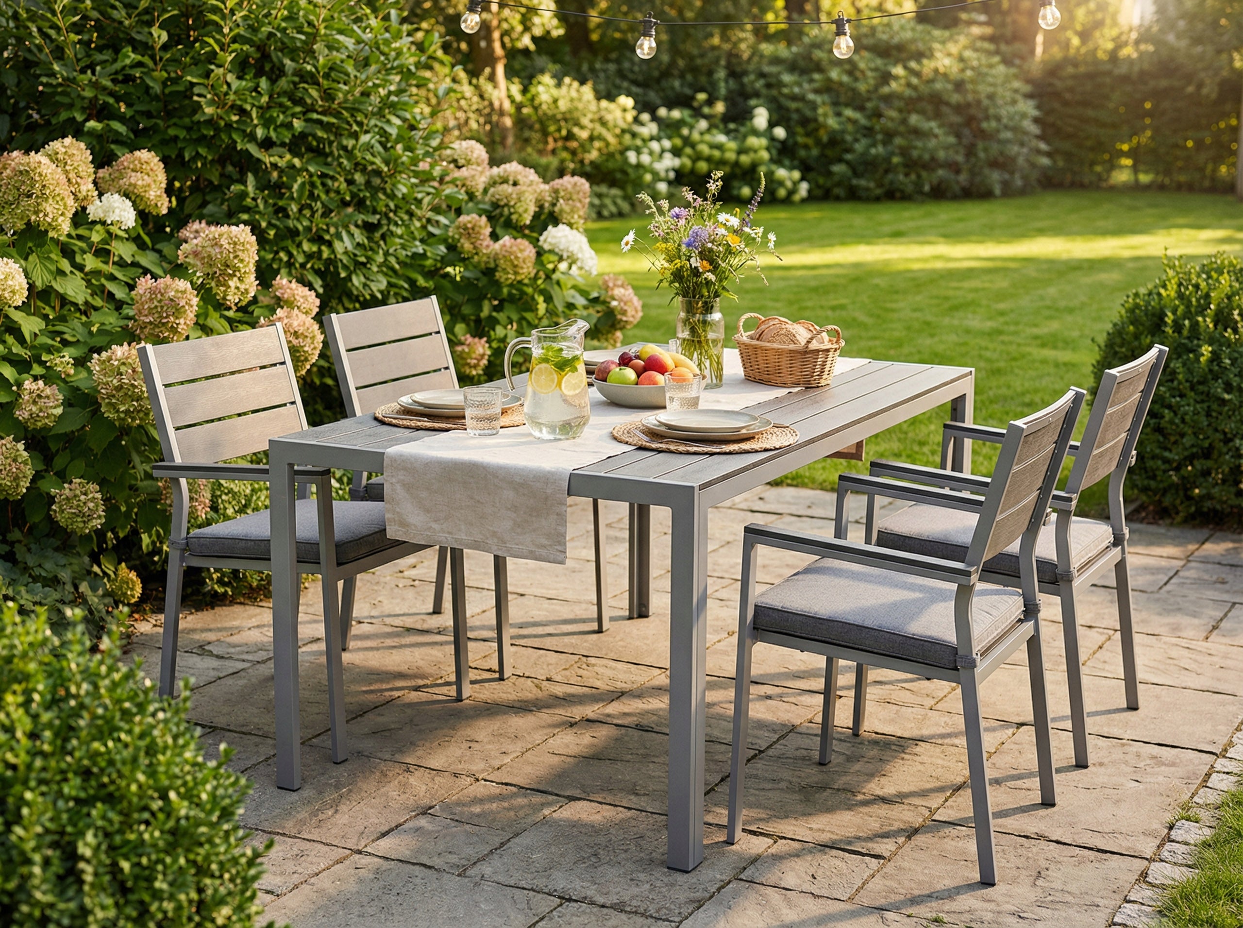 TERRACE GARDEN TABLE 150 CM LARGE SOLID ALUMINUM BLACK WOODEN PATTERN Manufacturer code 610151MG