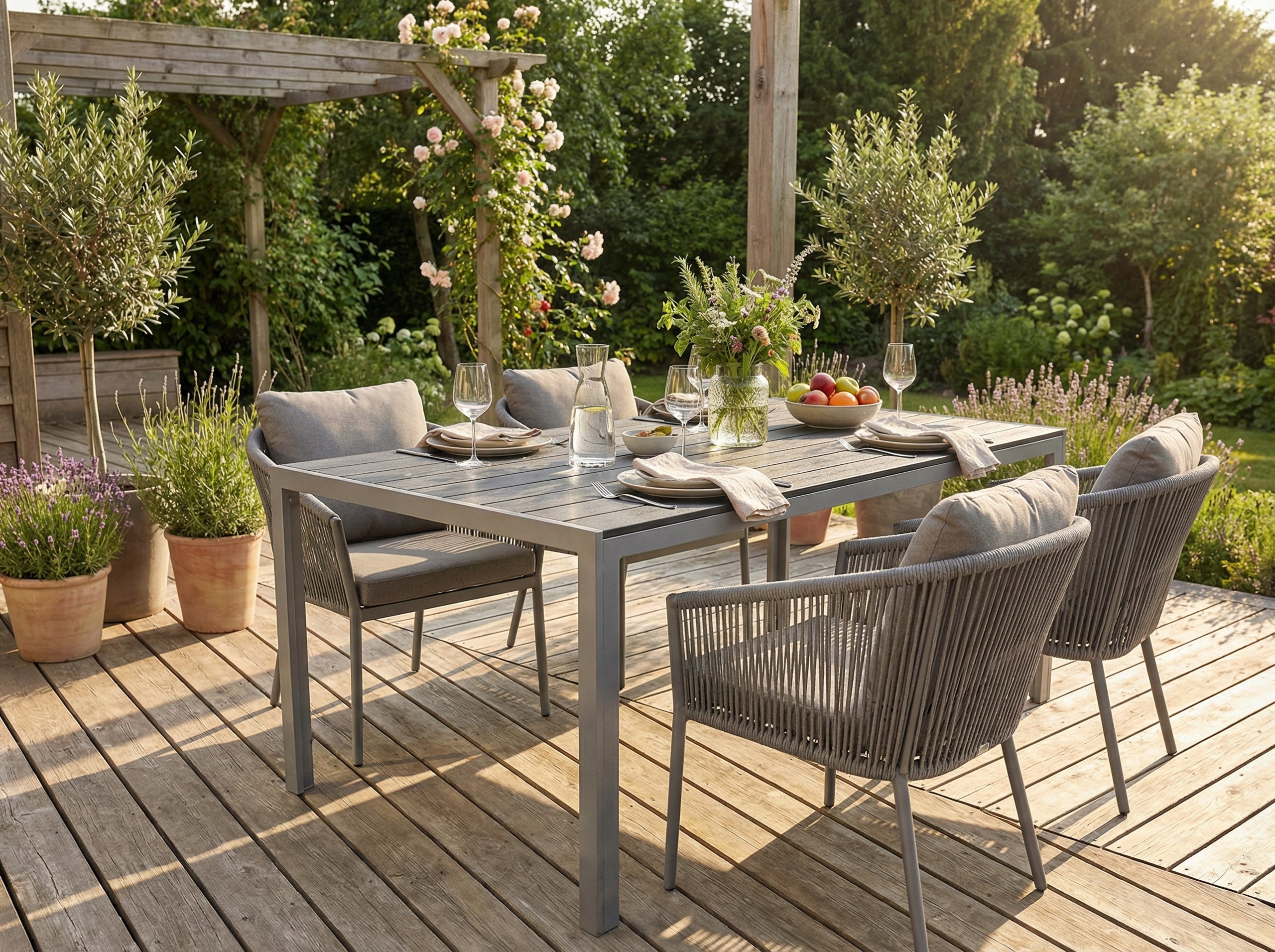 TERRACE GARDEN TABLE 150 CM LARGE SOLID ALUMINUM BLACK WOODEN PATTERN Packaging status original